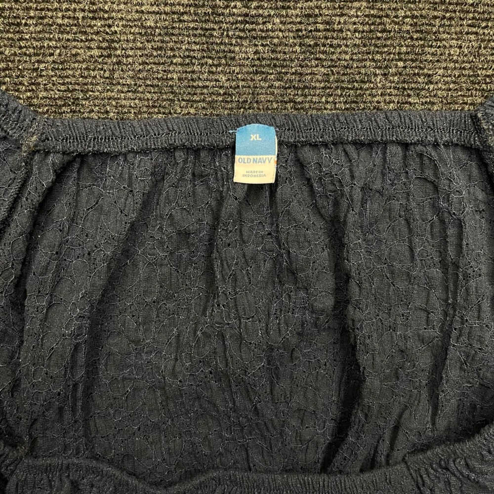 Old Navy Womens XL Navy Blue Textured Lace Puff Sleeve Square Neck Blouse‎ Top - Picture 3 of 4